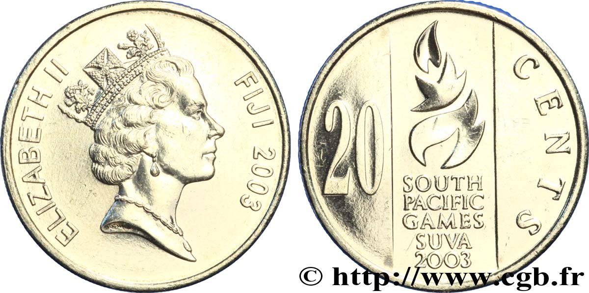 FIDSCHIINSELN 20 Cents Jeux du Pacifique Sud : Elisabeth II / logo 2003  fST 