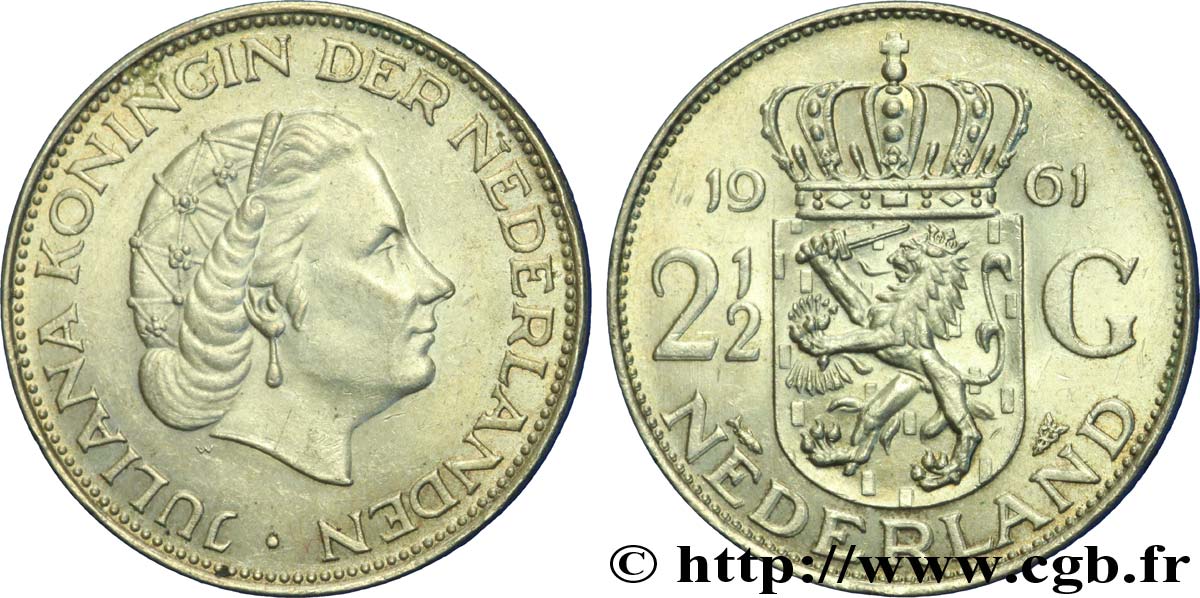 PAYS-BAS 2 1/2 Gulden Juliana 1961 Utrecht SUP 