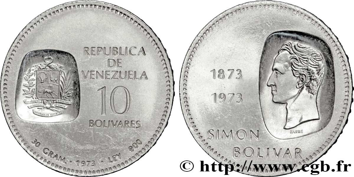 VENEZUELA 10 Bolivares Simon Bolivar 1973 Ontario SPL 