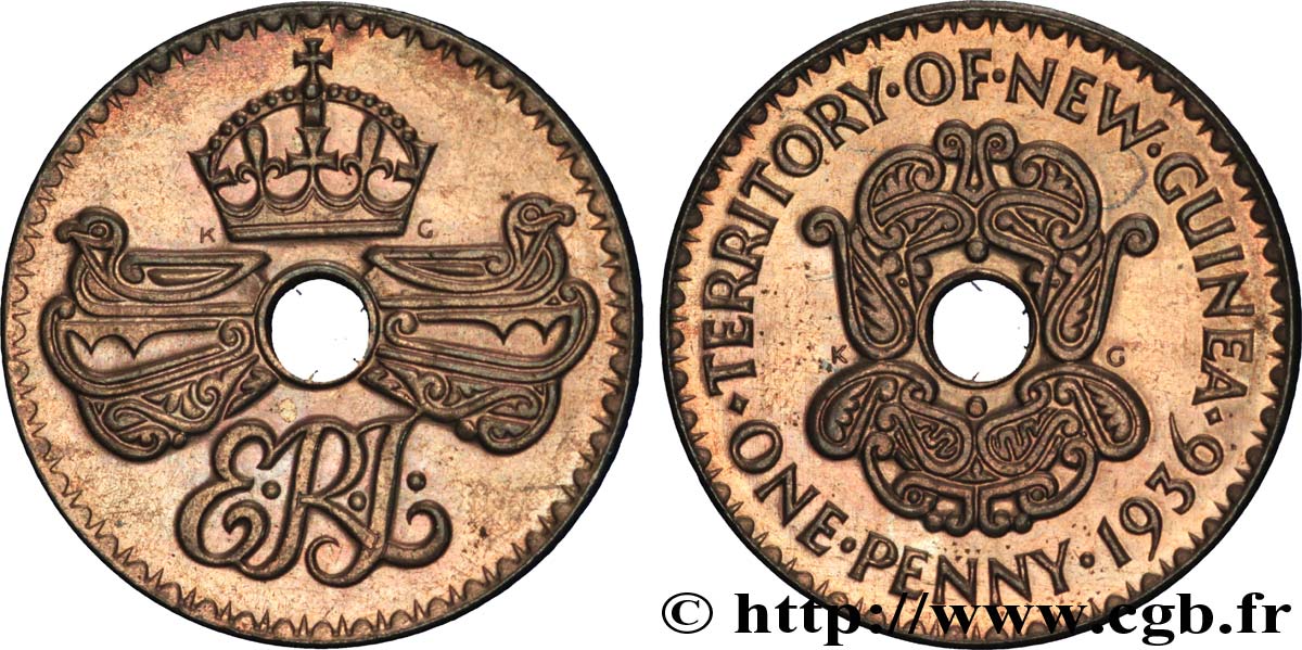 NOUVELLE GUINÉE 1 Penny monogramme couronné 1936  SPL 