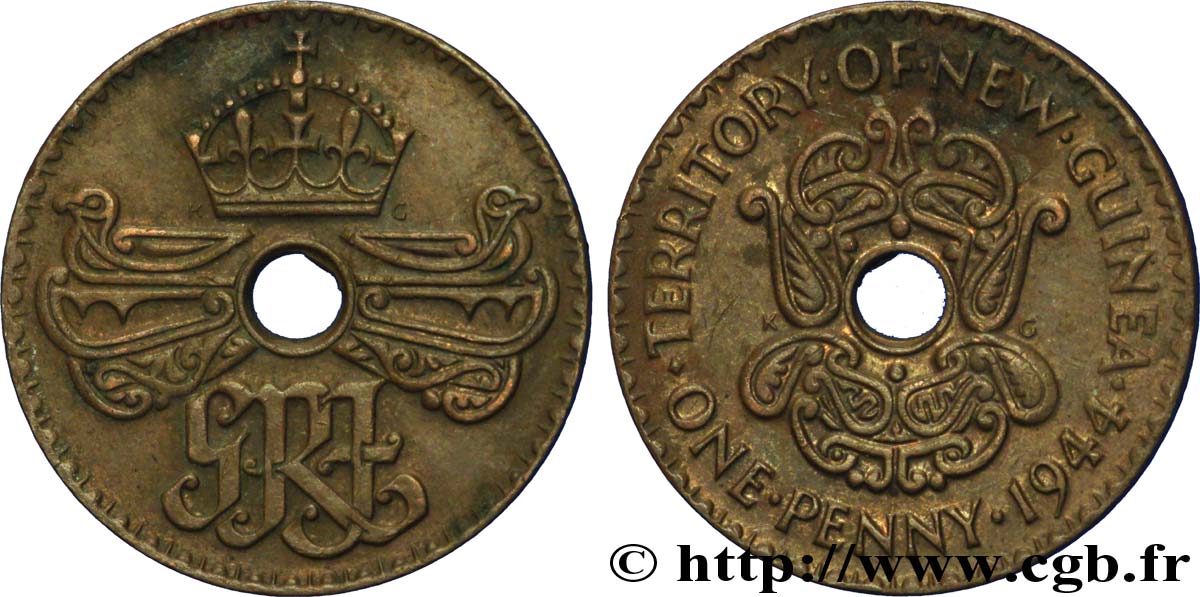 NOUVELLE GUINÉE 1 Penny monogramme couronné 1944  TTB 
