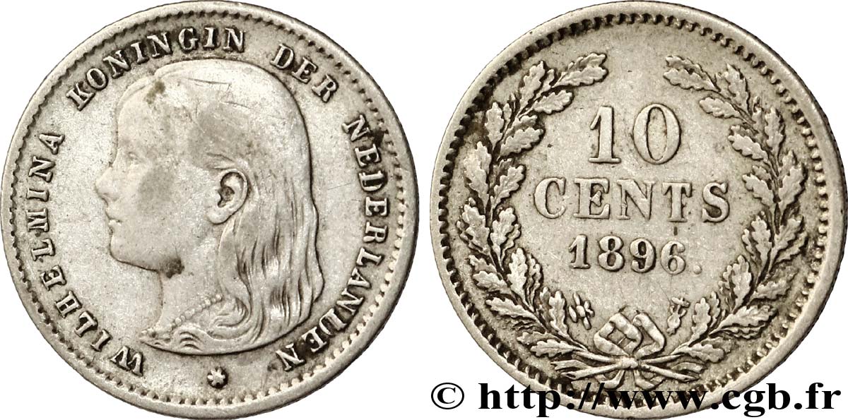 PAYS-BAS 10 Cents Wilhelmine 1896 Utrecht TTB 