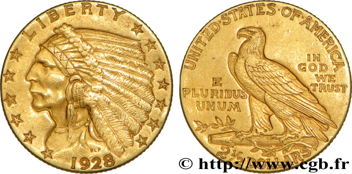 ÉTATS-UNIS D AMÉRIQUE 2 1/2 Dollars or (Quarter Eagle) type “tête d’indien”  1928 Philadelphie SUP 