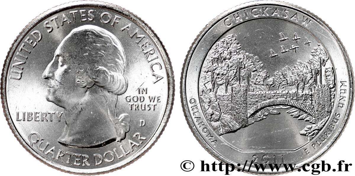 UNITED STATES OF AMERICA 1/4 Dollar Chickasaw National Recreation Area 2011 Denver MS 