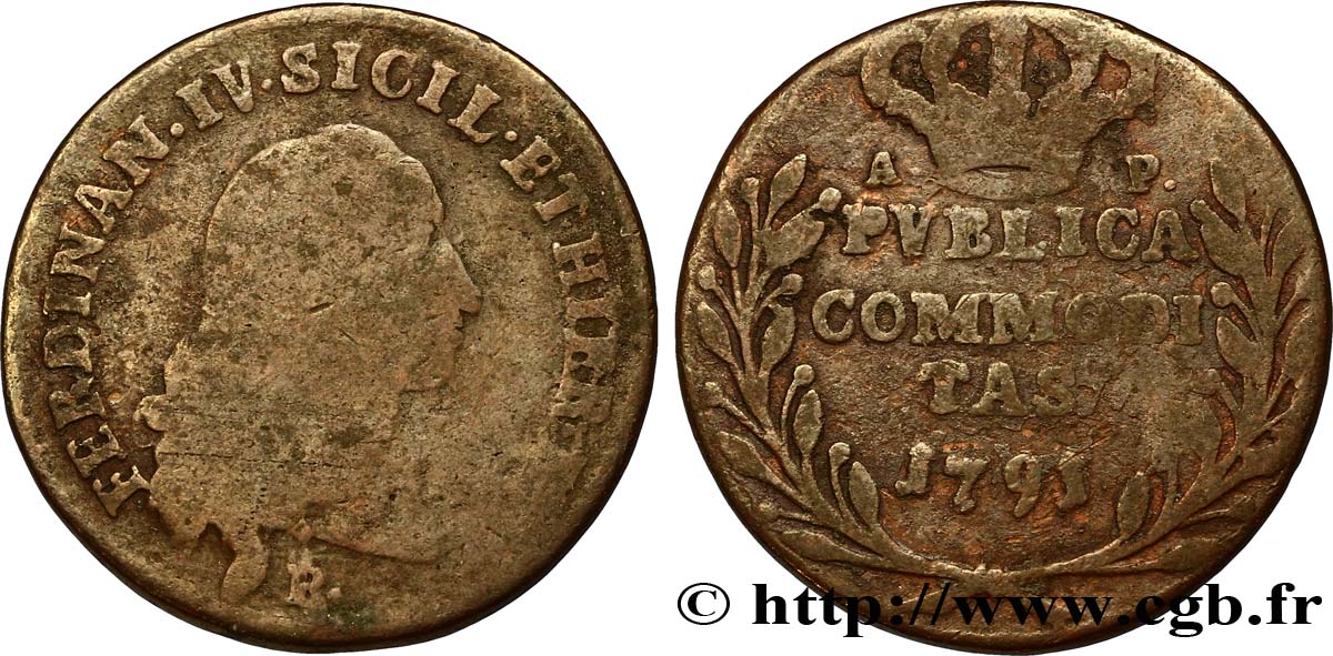 ITALIA - REGNO DI NAPOLI 3 Tornesi (Pubblica) Royaume des Deux Siciles Ferdinand IV 1791  q.MB 