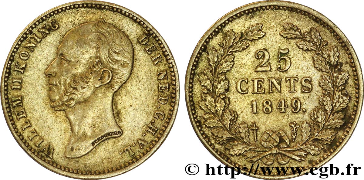 PAYS-BAS 25 Cents Guillaume II 1849 Utrecht TTB 