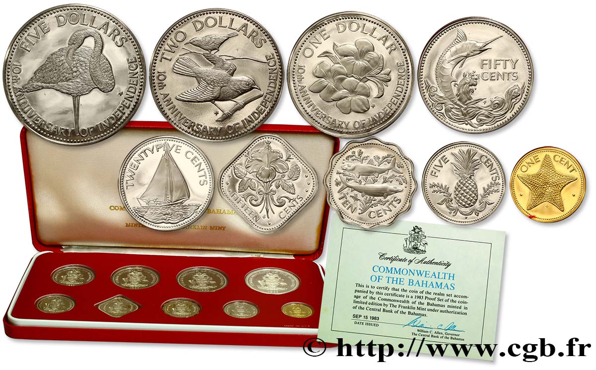 BAHAMAS Série Proof 9 monnaies 1983 Franklin Mint FDC 