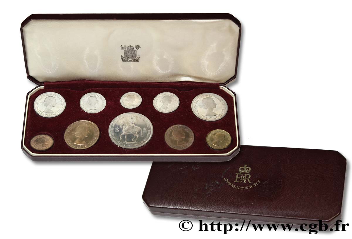 UNITED KINGDOM Série FDC 10 Monnaies Couronnement d’Elisabeth II 1953  MS 