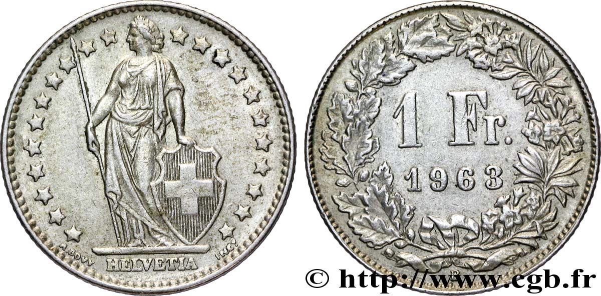 SUISSE 1 Franc Helvetia 1963 Berne - B TTB+ 