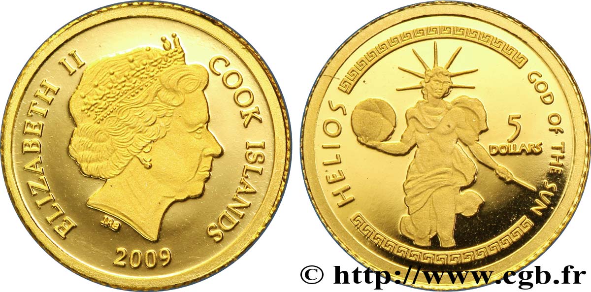 ÎLES COOK  5 Dollars Proof Elisabeth II / Hélios 2009  FDC 