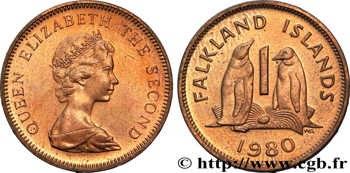 ÎLES FALKLAND 1 Penny Elisabeth II / pingouins 1980  SPL 