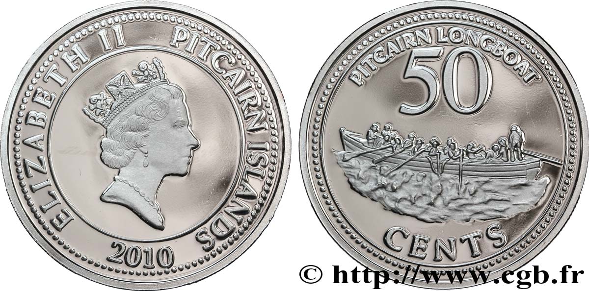 ÎLES PITCAIRN 50 Cents Elisabeth II / chaloupe du Bounty 2010  FDC 