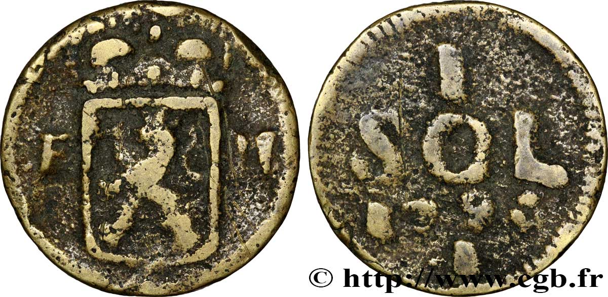 LUXEMBOURG 1 Sol emblème frappe au nom de François II (monnaie de siège) 1796  TB 