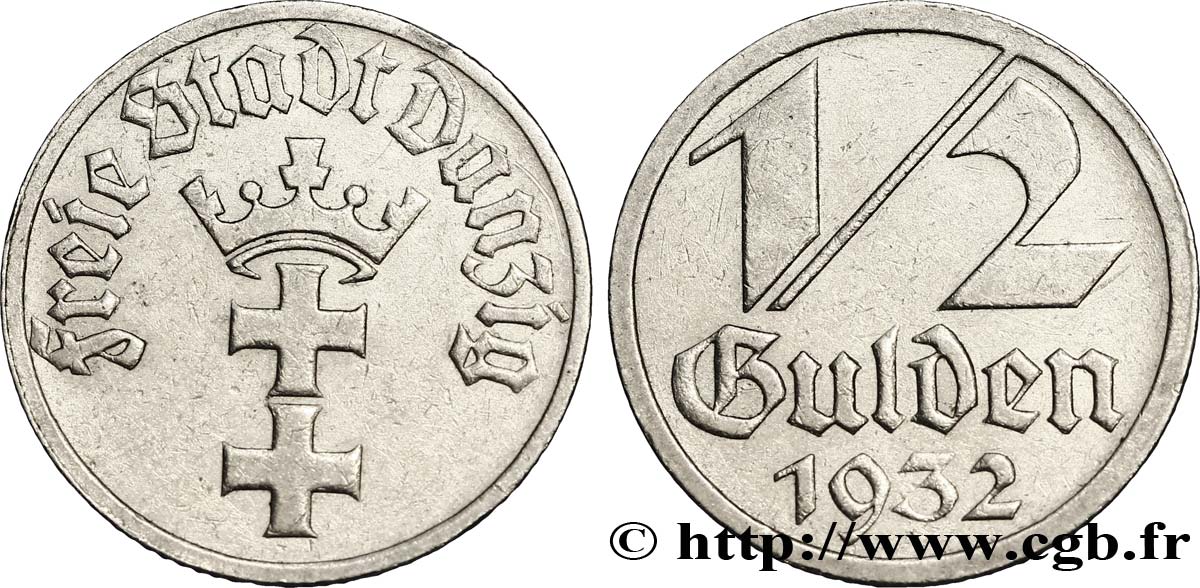 DANTZIG - VILLE LIBRE DE DANTZIG 1/2 Gulden 1932  TTB+ 