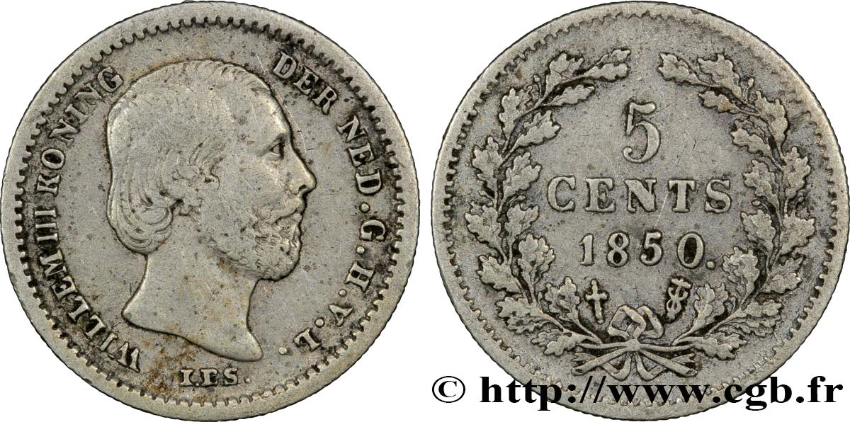 PAYS-BAS 5 Cents William III variété avec point derrière la date 1850 Utrecht TTB 