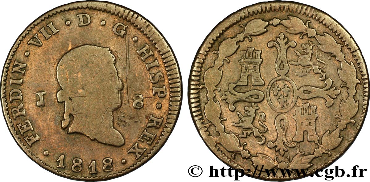 ESPAGNE 8 Maravedis Ferdinand VII  1818 Jubia B+ 