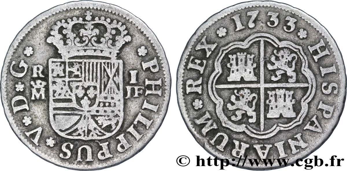 ESPAGNE 1 Real au nom de Philippe V 1733 Madrid TTB 