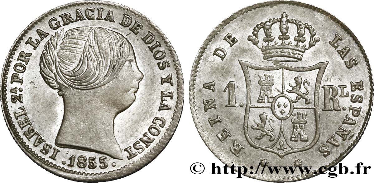 SPAIN 1 Real Isabelle II 1855 Barcelone MS 