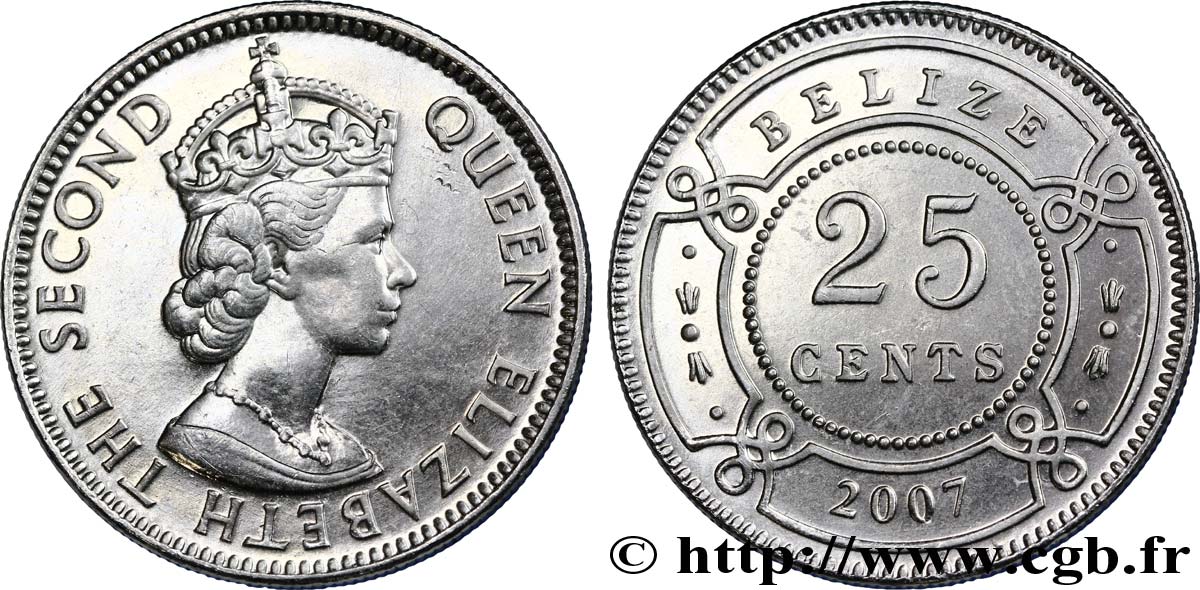 BELIZE 25 Cents reine Elizabeth II 2007  SS 