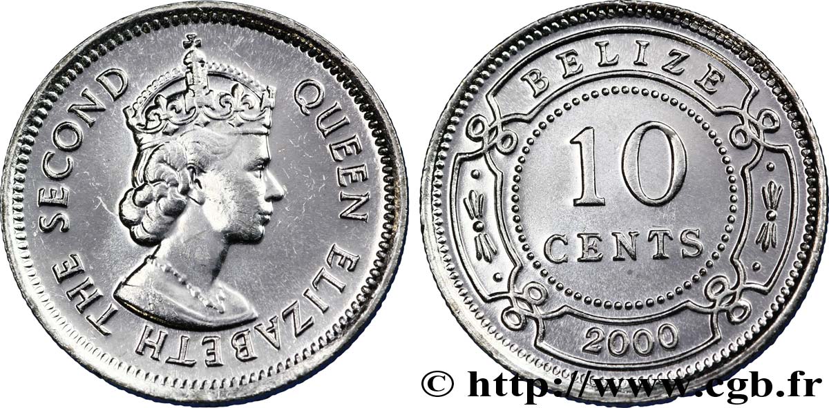 BELIZE 10 Cents reine Elizabeth II 2000  MS 
