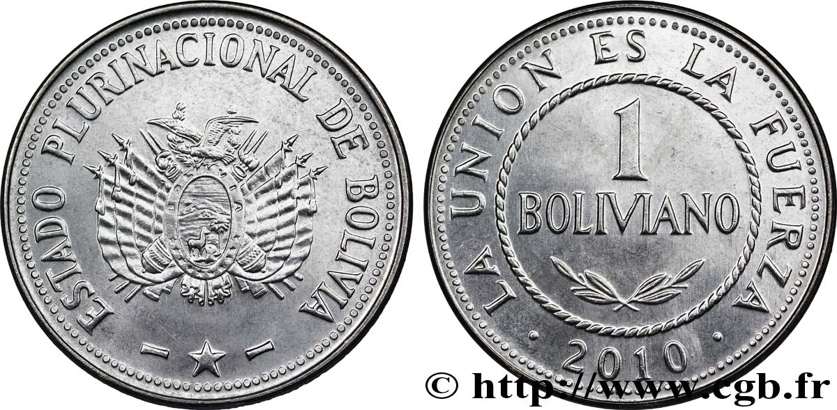 BOLIVIE 1 Boliviano emblème 2010  SPL 