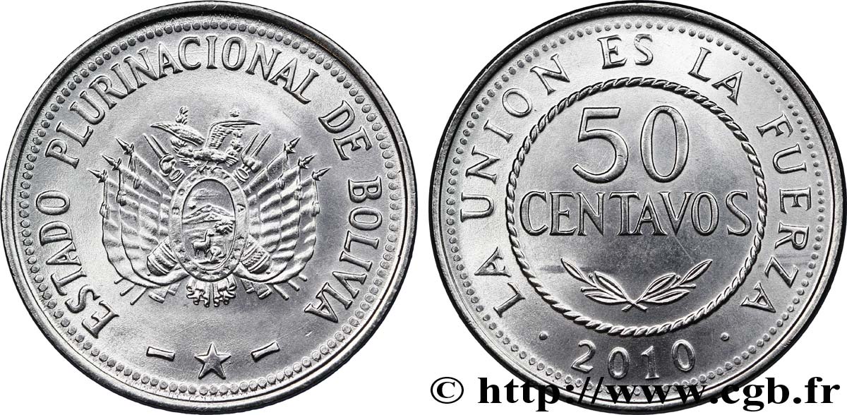 BOLIVIA 50 Centavos emblème 2010  MS 