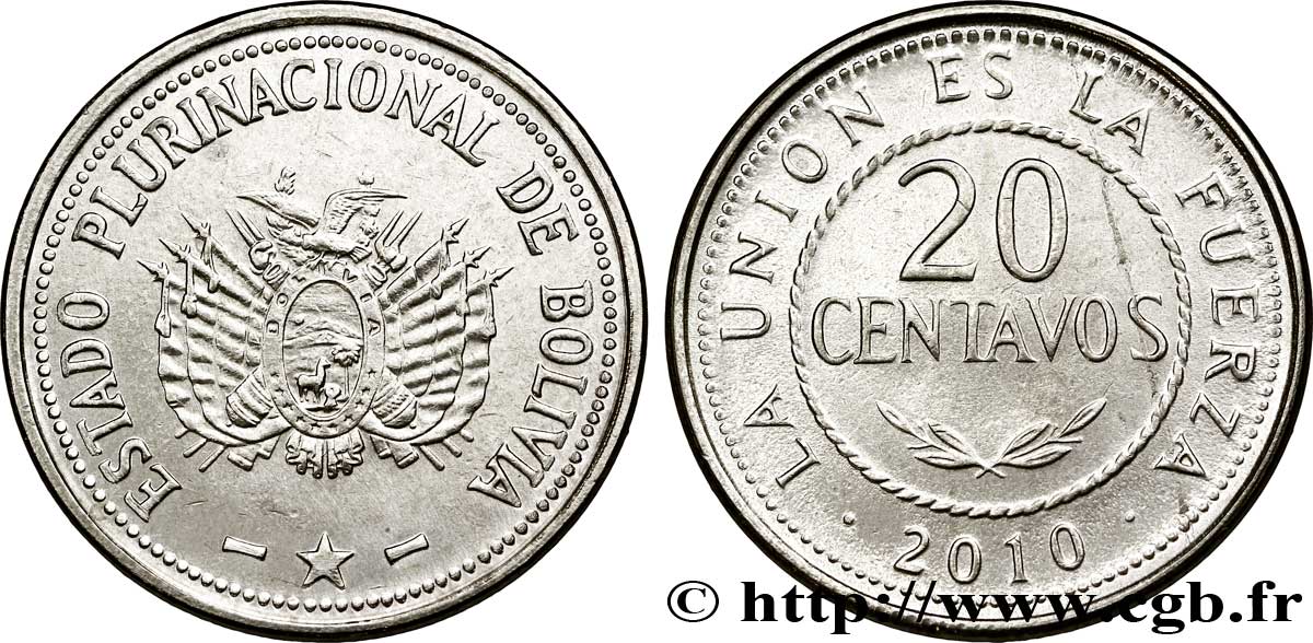 BOLIVIA 20 Centavos emblème 2010  MS 