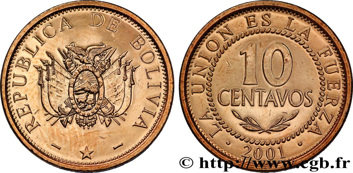 BOLIVIE 10 Centavos emblème 2001  SPL 