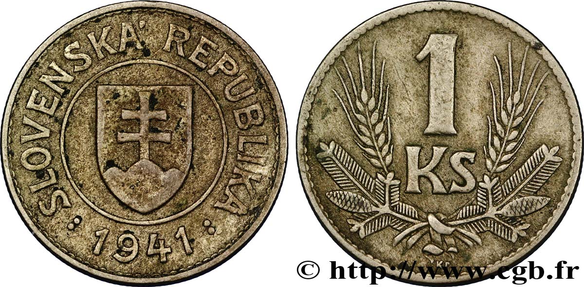 SLOVAQUIE 1 Korun emblème de la Slovaquie 1941  TTB 