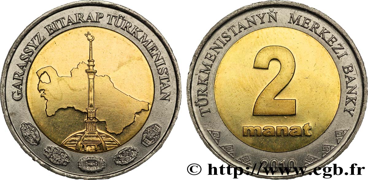 TURKMÉNISTAN 2 Manat  2010 British Royal Mint SUP 