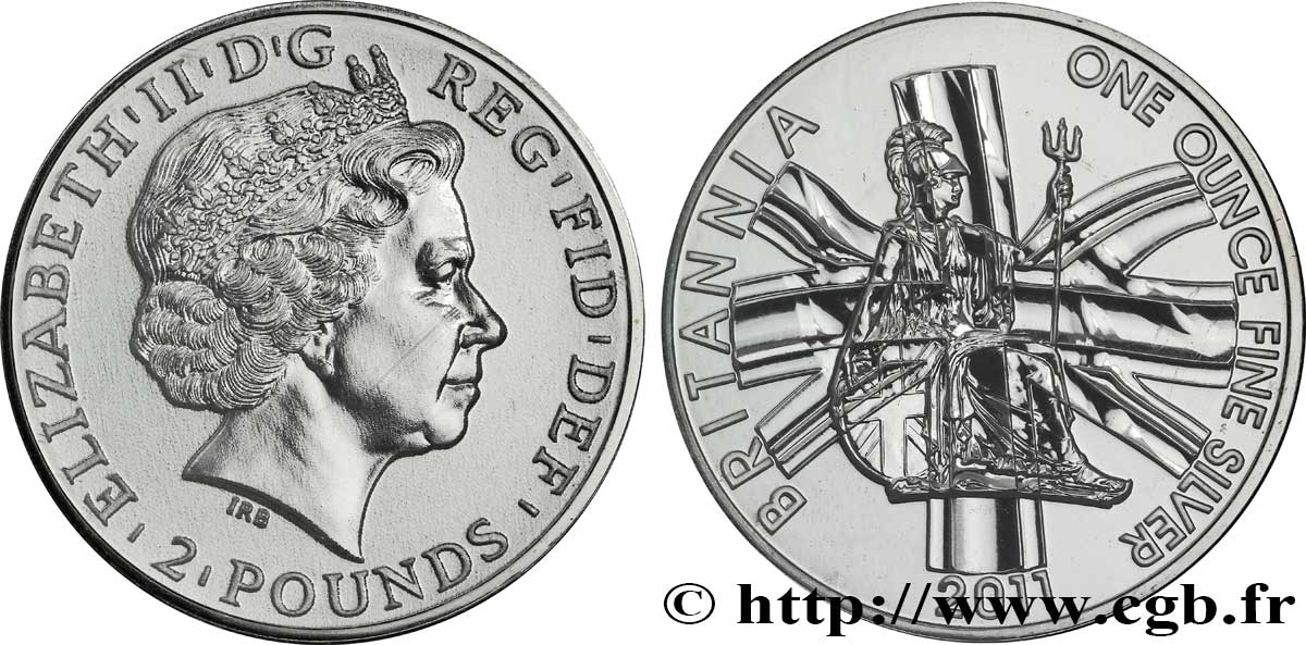 ROYAUME-UNI 2 Pounds Elisabeth II / Britannia et drapeau 2011  FDC 