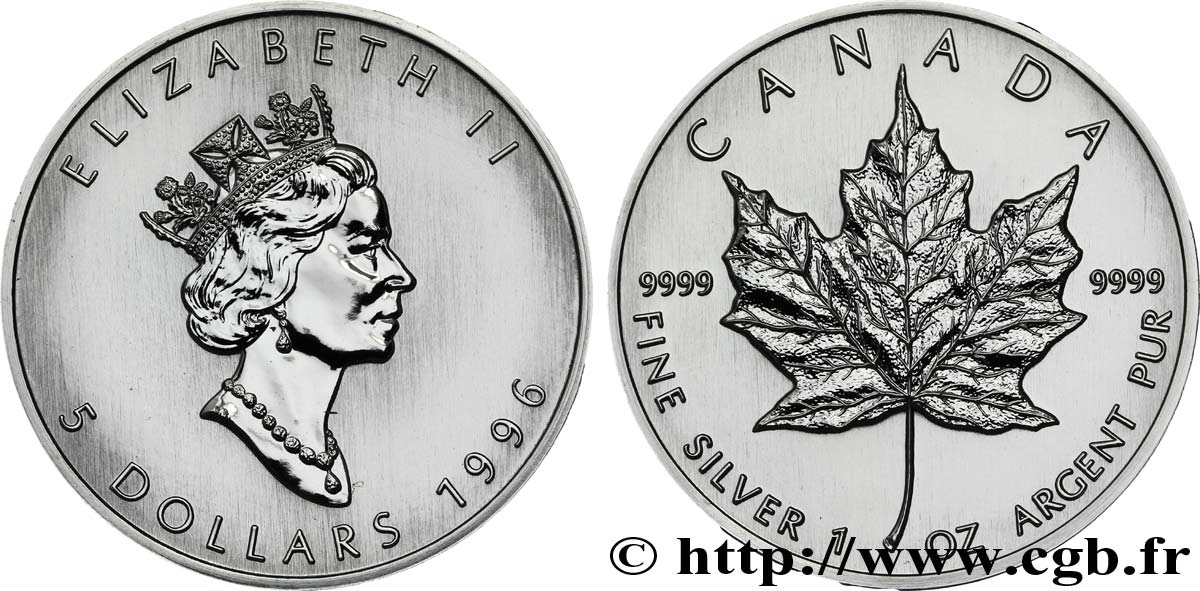 CANADA 5 Dollars (1 once) Proof feuille d’érable / Elisabeth II 1996  FDC 