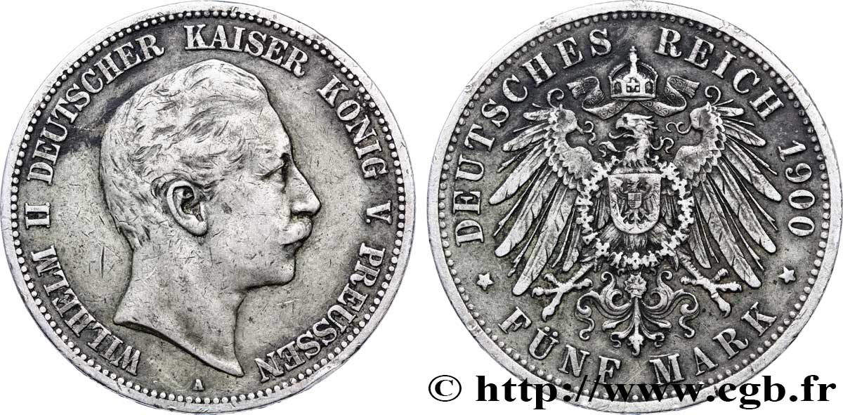 ALLEMAGNE - PRUSSE 5 Mark Guillaume II / aigle 1900 Berlin TTB 