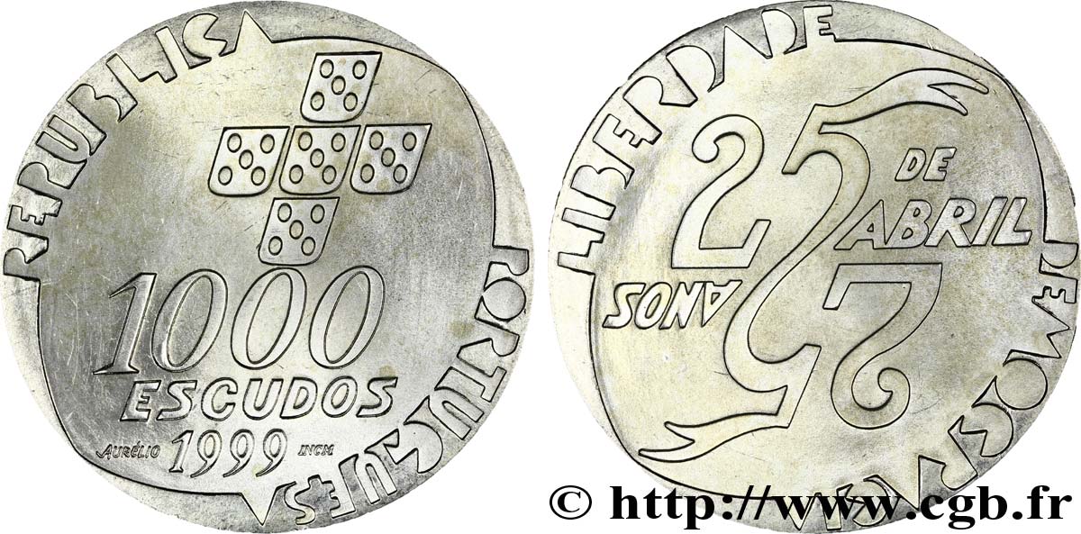PORTUGAL 1000 Escudos 25e anniversaire du 25 Avril 1999  SPL 