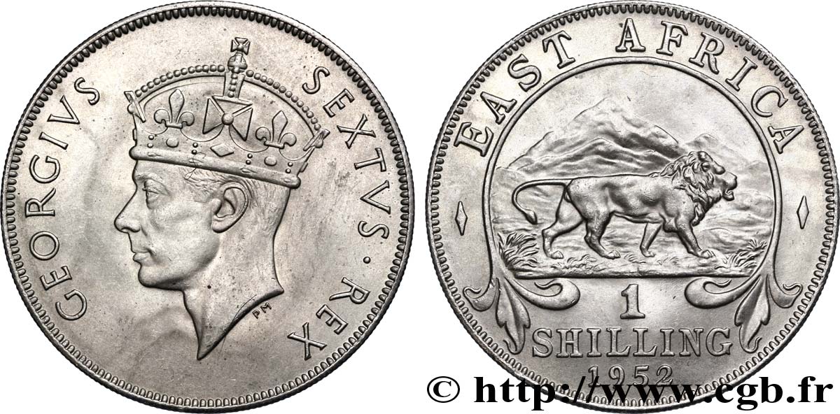 AFRIQUE DE L EST 1 Shilling Georges VI / lion 1952 Londres SPL 