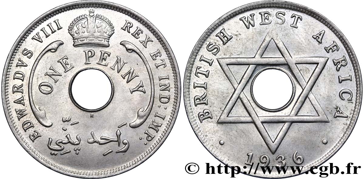 AFRIQUE OCCIDENTALE BRITANNIQUE 1 Penny frappe au nom d’Edouard VIII 1936 Heaton - H SPL 