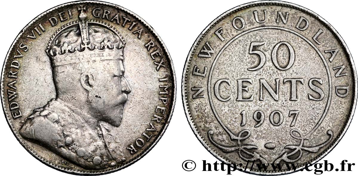 TERRE-NEUVE 50 Cents Georges V 1907  TB 