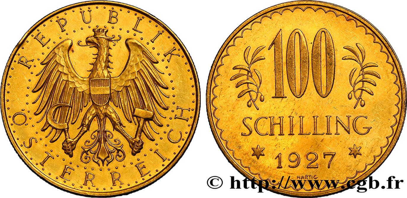 AUTRICHE 100 Schilling aigle héraldique 1927 Vienne SUP 