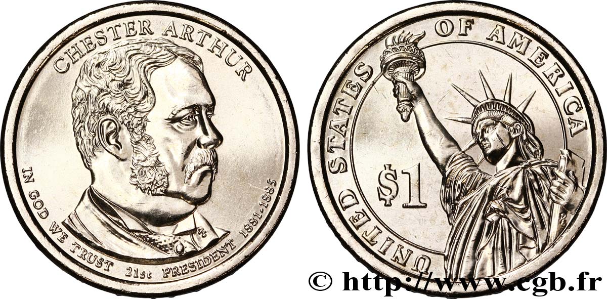 UNITED STATES OF AMERICA 1 Dollar Présidentiel Chester Arthur tranche B 2012 Denver MS 