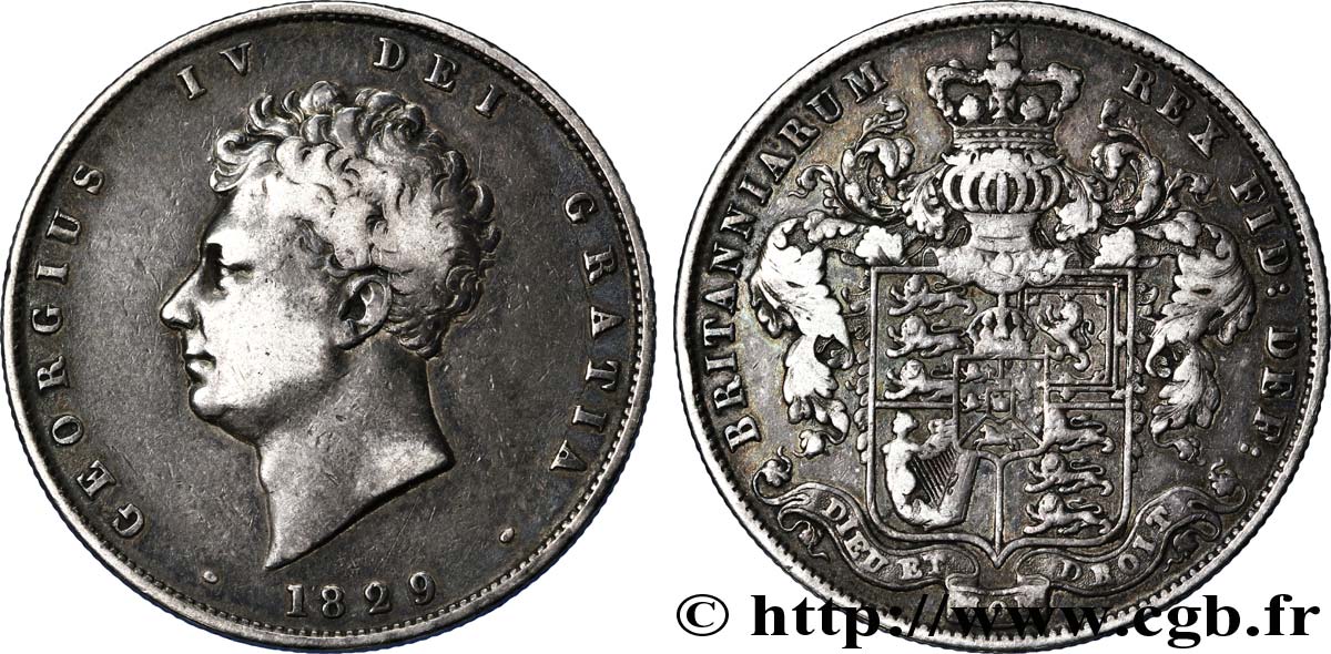 ROYAUME-UNI 1/2 Crown Georges IV / emblème 1829  TB+ 