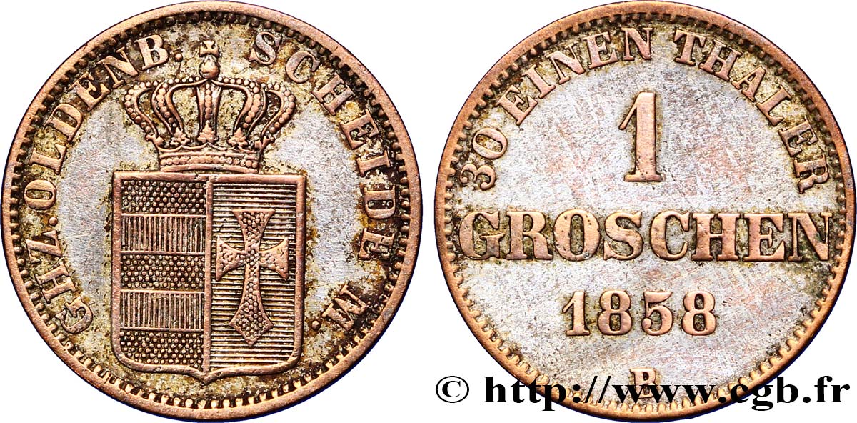 GERMANY - OLDENBURG 1 Silbergroschen écu couronné 1858 Hanovre AU 
