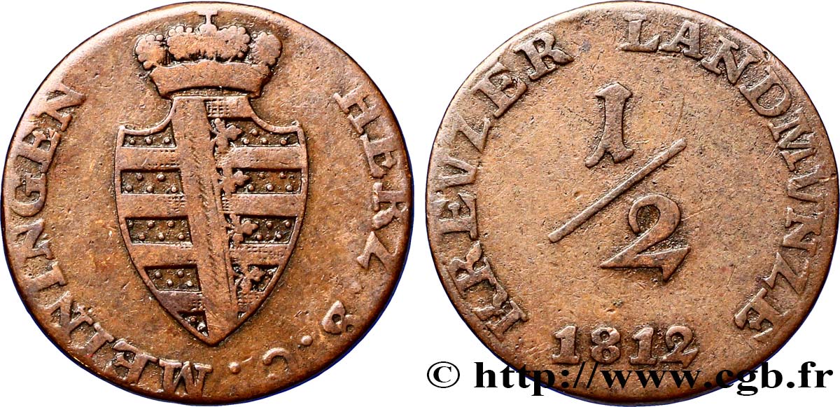 ALEMANIA - SAJONIA-MEININGEN 1/2 Kreuzer Duché de Saxe-Meiningen, blason 1812  BC 