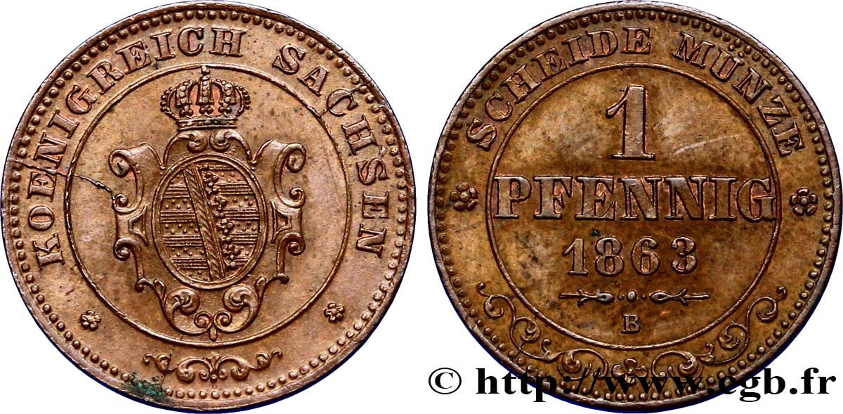 ALLEMAGNE - SAXE 1 Pfennig Royaume de Saxe, blason 1863 Dresde SUP 