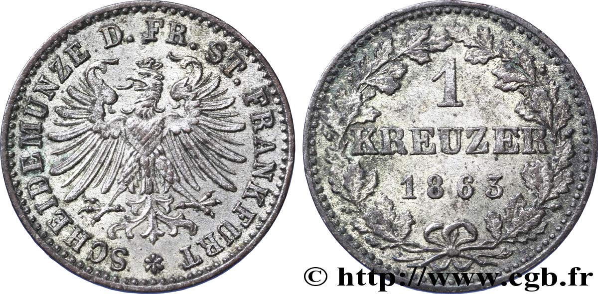 GERMANY - FREE CITY OF FRANKFURT 1 Kreuzer 1863 Francfort AU 