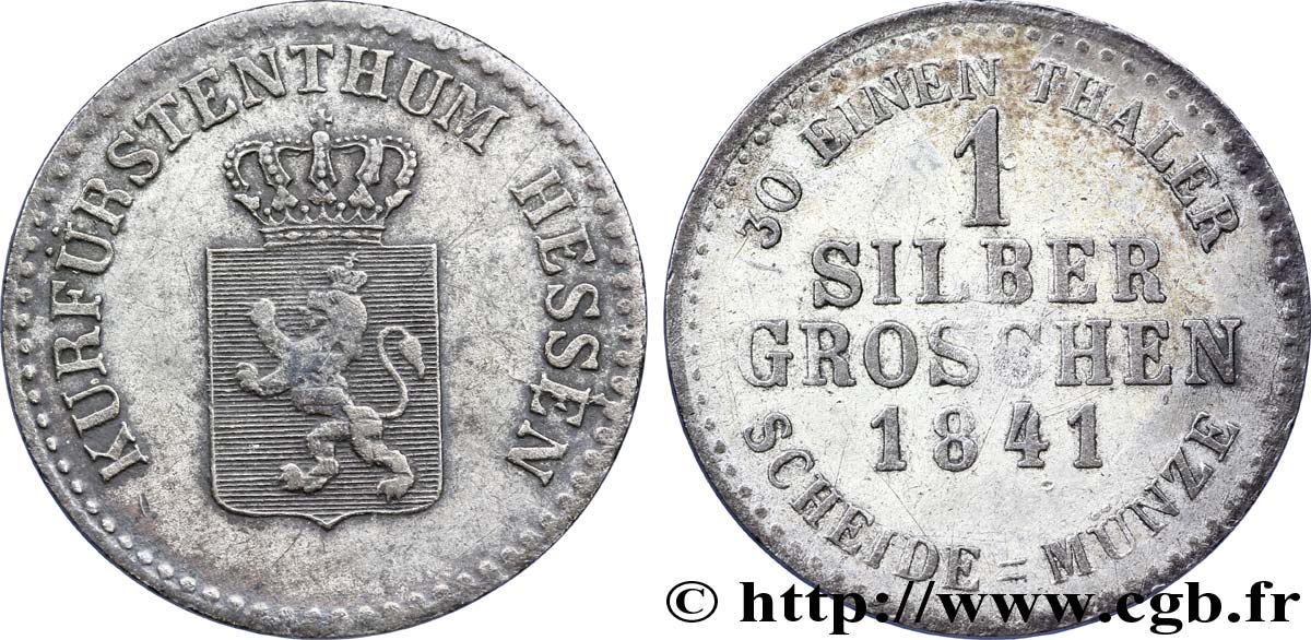 ALLEMAGNE - HESSE 1 Silvergroschen Hesse-Kassel 1841  TTB+ 