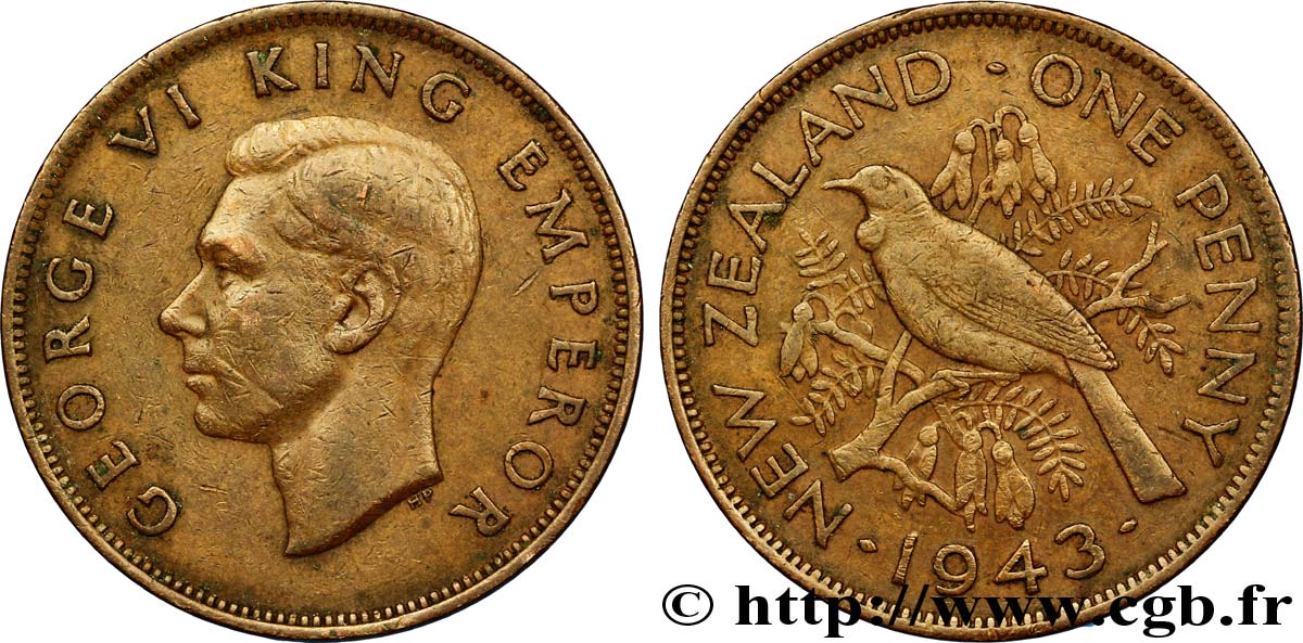 NOUVELLE-ZÉLANDE 1 Penny Georges VI 1943  TTB 