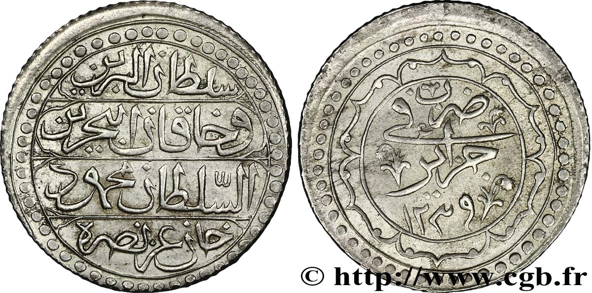 ALGÉRIE 1 Budju au nom de Mahmud II AH 1239 1824 Alger TTB+ 