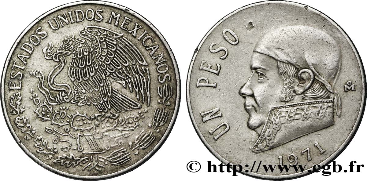 MEXICO 1 Peso Jose Morelos y Pavon / aigle 1971 Mexico XF 