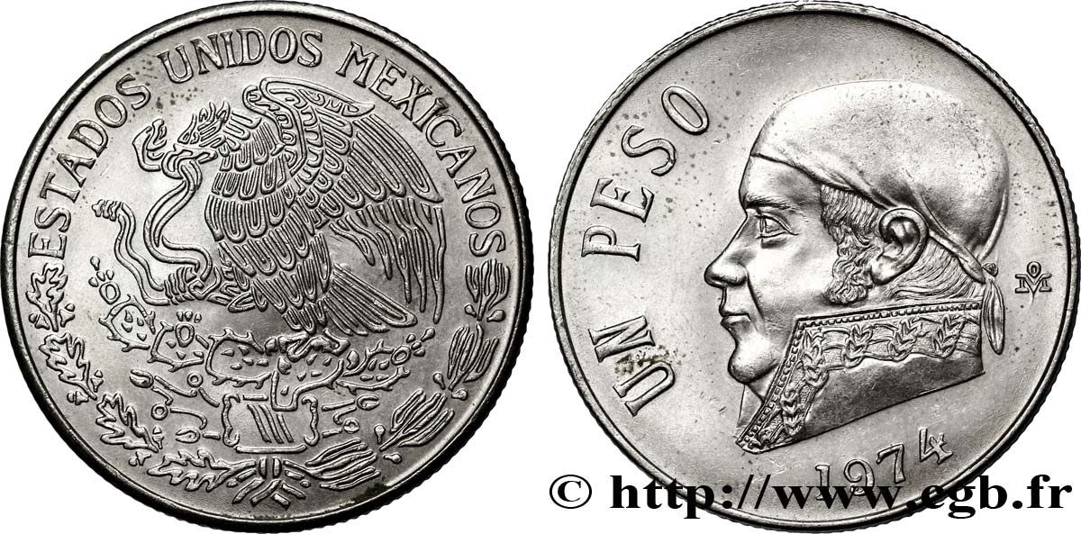 MEXIKO 1 Peso Jose Morelos y Pavon / aigle 1974 Mexico VZ 
