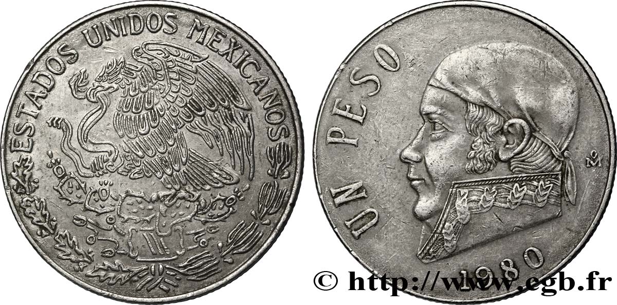 MEXICO 1 Peso Jose Morelos y Pavon / aigle 1980 Mexico XF 